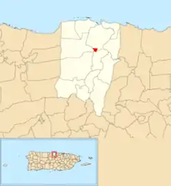 Location of Vega Baja barrio-pueblo within the municipality of Vega Baja shown in red