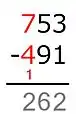 The difference is written under the line.