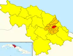 Popular Council of Vueltas (Red) in Camajuaní (Orange) in Villa Clara (Yellow)