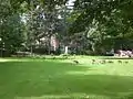 Statue of St. Joseph with geese in foreground