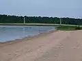 A suspension bridge on the northern end of the lake