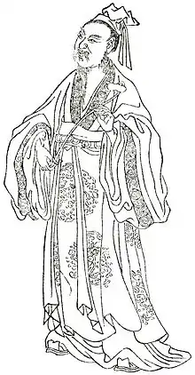 Wang Xizhi (王羲之) was a Chinese calligrapher, traditionally referred to as the "Sage of Calligraphy" (書聖). This image was carried on the book which is called "Wan hsiao tang-Chu chuang-Hua chuan (晩笑堂竹荘畫傳)" which was published in 1921 (民国十年).