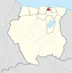 Map of Suriname showing Wanica district