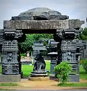 A mandapam at the ruins of the Warangal Fort. The fort was destroyed by the Delhi Sultanate in 1323.