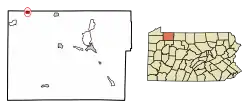Location of Bear Lake in Warren County, Pennsylvania.