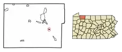 Location of Clarendon in Warren County, Pennsylvania.