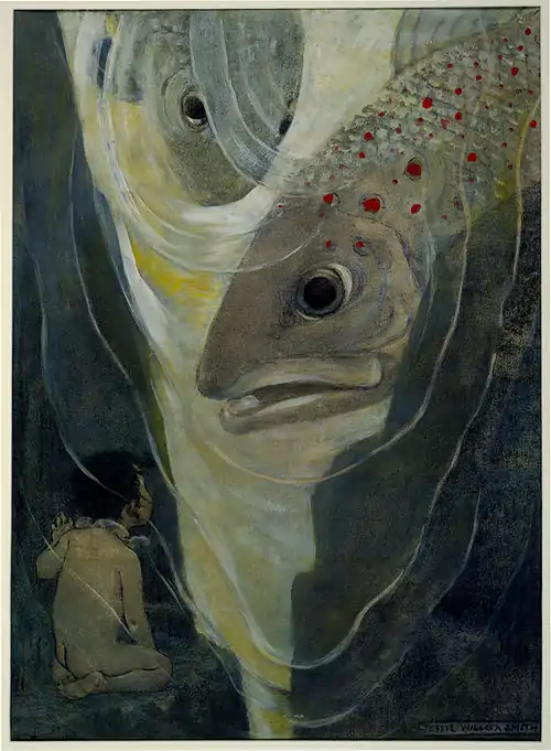 Image 4The Water-Babies, A Fairy Tale for a Land BabyIllustration: Jessie Willcox Smith; Restoration: ErikTheBikeManAn illustration from a ca. 1916 edition of The Water-Babies, A Fairy Tale for a Land Baby, a children's novel written by Charles Kingsley and originally serialised in 1862–63. The book, a didactic moral fable, tells the story of Tom (lower left), a young boy who drowns and is reincarnated as a "water-baby". He undergoes a series of adventures and eventually regains his human form. It was extremely popular during its day and through the 1920s, but has since fallen out of favour, perhaps due to Kingsley's expression of many of the common prejudices of that time period, such as against Americans, Jews, blacks, and Catholics, particularly the Irish.More selected pictures
