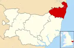 Waveney shown within Suffolk and England