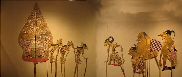 Wayang (shadow puppets) from central Java, a scene from Irawan's Wedding, mid-20th century, University of Hawaii Dept. of Theater and Dance.