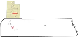Location in Wayne County and the state of Utah.