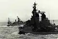 Hamburg underway with other NATO ships off Long Island, New York in the 1980s.
