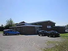 Modern church with a parking lot