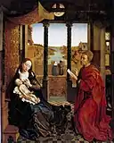 Rogier van der Weyden, as Saint Luke, makes a drawing for his painting of the Virgin. Boston, c. 1440.
