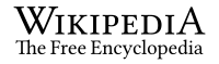The Wikipedia wordmark which displays the name Wikipedia, written in all caps. The&nbsp;W and the&nbsp;A are the same height and both are taller than the other letters which are also all the same height. It also displays Wikipedia's slogan: "The Free Encyclopedia".