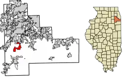 Location of Elwood in Will County, Illinois.