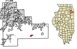 Location of Peotone in Will County, Illinois.