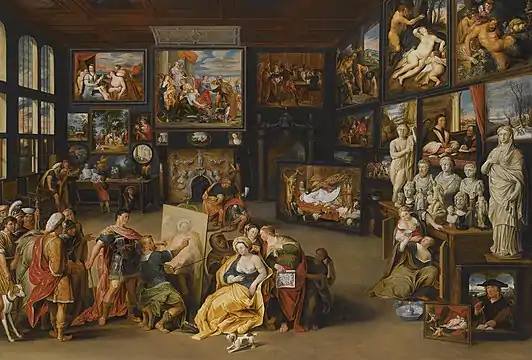 Alexander the Great visits the studio of Apelles; 1628–37, oil on panel, 78 × 114 cm, private collection.