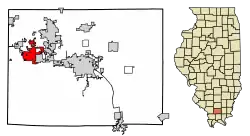 Location of Carterville in Williamson County, Illinois.