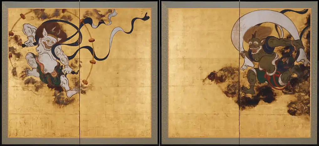 Fūjin-raijin-zu by Tawaraya Sōtatsu, with Raijin shown on the left and Fūjin right, 17th century
