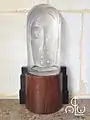 Mask of a woman (clear) by C. C. Asch van Wijck 1929, height is 25.5&nbsp;cm with pedestal 38.5&nbsp;cm