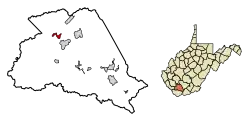 Location of Oceana in Wyoming County, West Virginia.