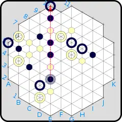 (B) Black has decided on the move .mw-parser-output .legend{page-break-inside:avoid;break-inside:avoid-column}.mw-parser-output .legend-color{display:inline-block;min-width:1.25em;height:1.25em;line-height:1.25;margin:1px 0;text-align:center;border:1px solid black;background-color:transparent;color:black}.mw-parser-output .legend-text{}&nbsp;(B)E4→E10&nbsp;, which results in the placement of a black marker at E4 and the reversal of the colors of the five markers from E5–E9.