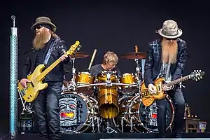 ZZ Top (left to right: Dusty Hill, Frank Beard, Billy Gibbons) performing in June 2016