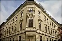 One of the district's three Zichy Palaces (Lipót Havel), 1897), Lőrinc pap tér 2.  Built for Count Nándor Zichy. Today the Hotel Palazzo Zichy.