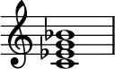 { \new Staff \with{ \magnifyStaff #1.5 } \relative c' {
\override Score.TimeSignature #'stencil = ##f
<c es g bes>1
} }