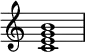{
\override Score.TimeSignature #'stencil = ##f
\relative c' {
\clef treble
\time 4/4
\key c \major
<c e g b>1
} }