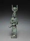 Ancient Egyptian statuette of Isis and Horus; 305–30&nbsp;BCE; solid cast of bronze; 4.8 × 10.3&nbsp;cm; Cleveland Museum of Art (Cleveland, Ohio, US)