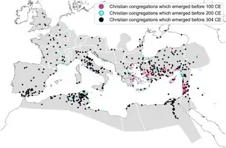 this is a map showing how and where congregations formed ins the first three centuries