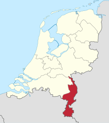 A map of Dutch provinces with Limburg at the southeast